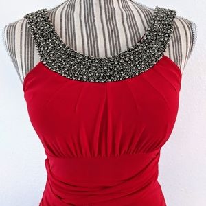 Red detailed neckline dress